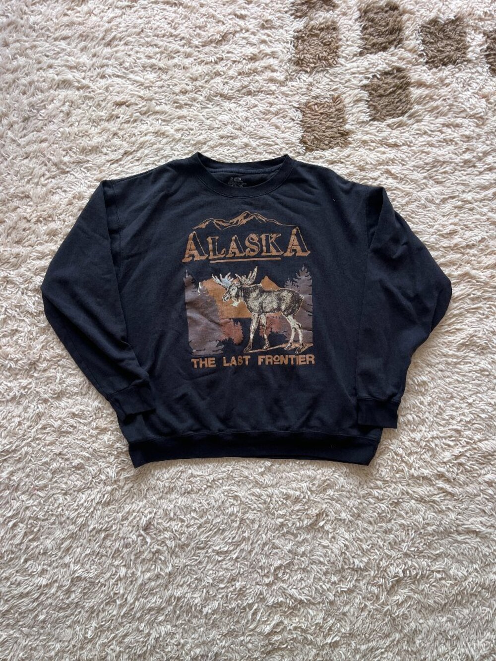Philcos Alaska The Last Frontier Moose Graphic Crewneck Sweatshirt 2XL Black